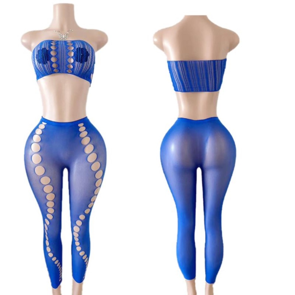 Blue Tube Top Leggings Bodystockings for Festival, Nightclub, Party, Performance